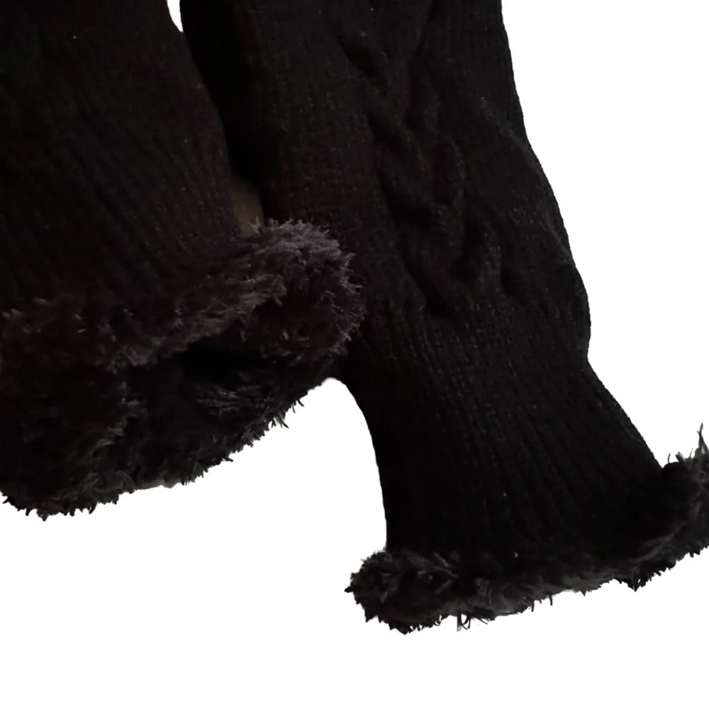 Ladies Black Cableknit Gloves with Velvety Soft Lining, One Size